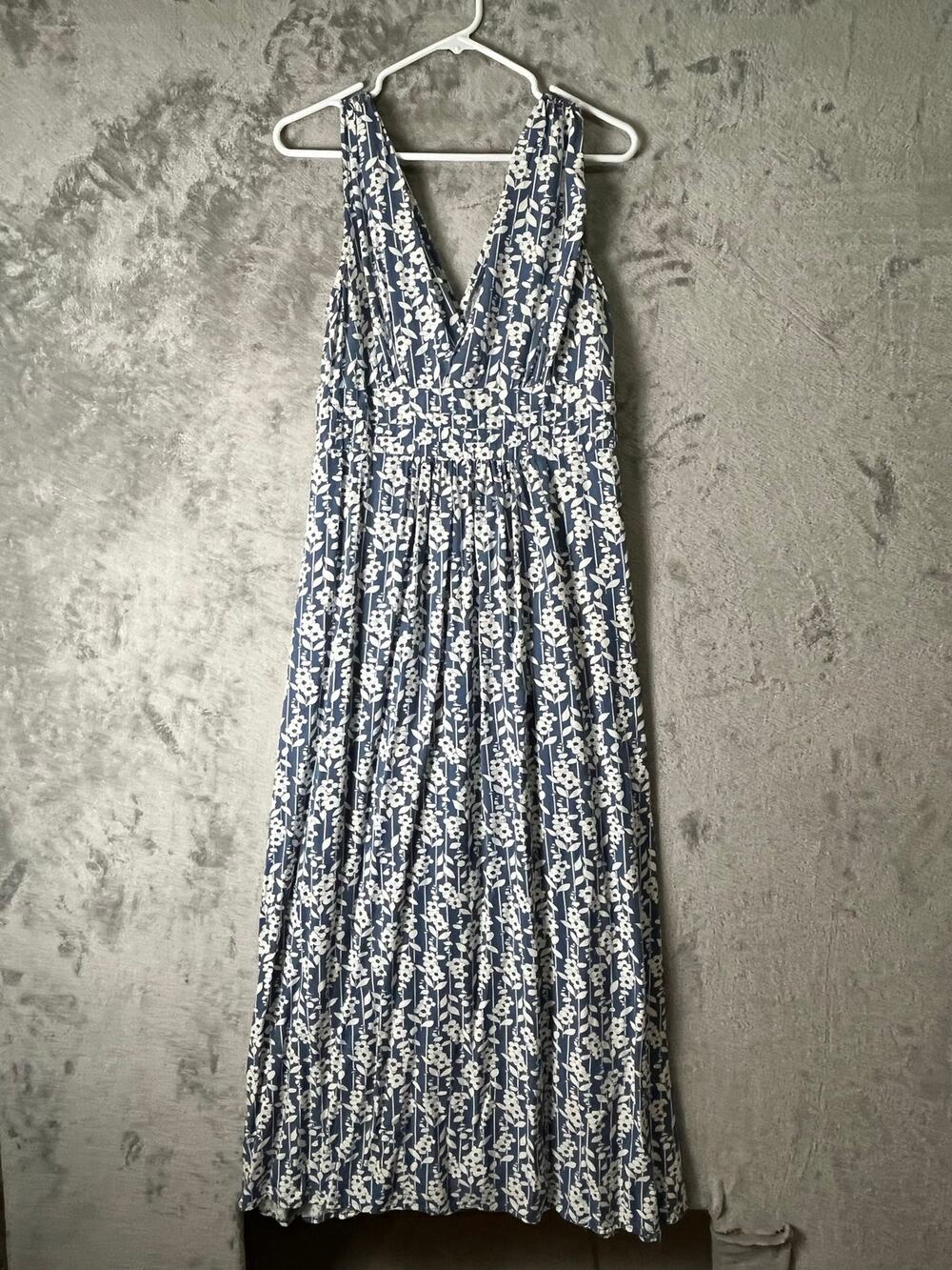 ModCloth Blue White Floral Maxi Dress Empire Waist Cottagecore Prairie‎ Large